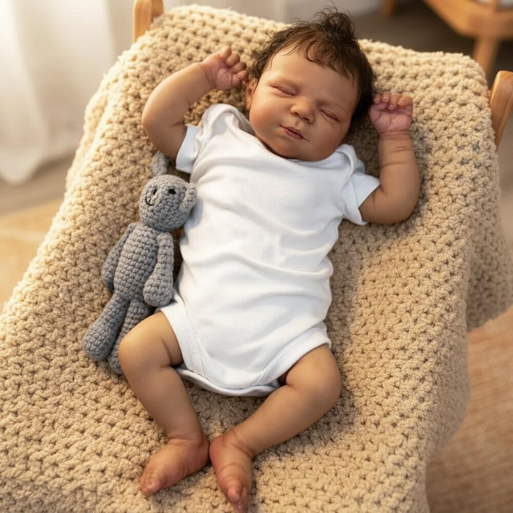 Black Reborn Baby Dolls 18 Inch Lifelike Baby Doll Eyes Closed Realistic Newborn